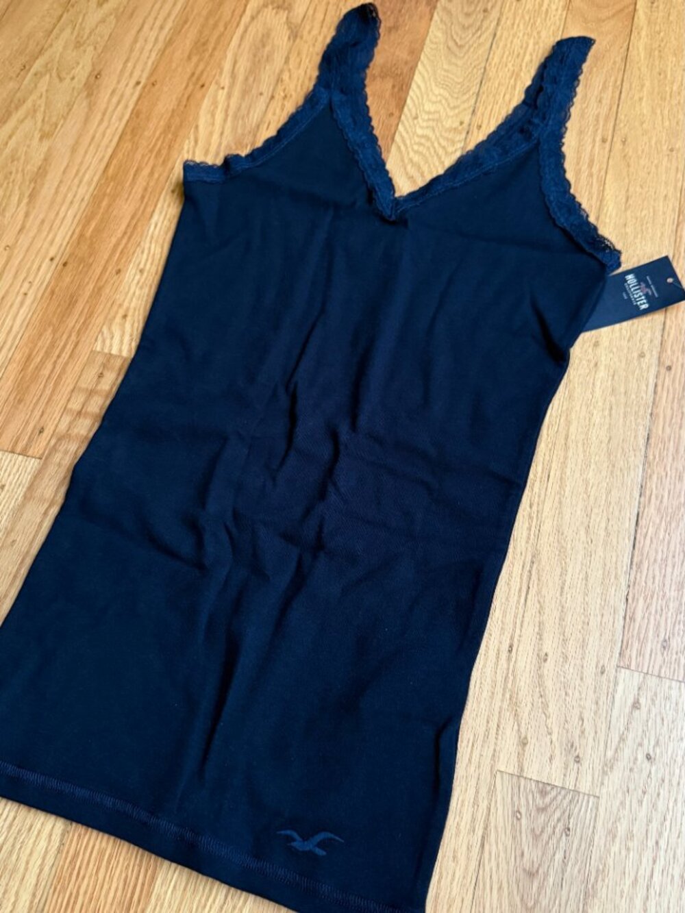 Hollister Navy Slim Fit Lace Neck Tank Top Y2K